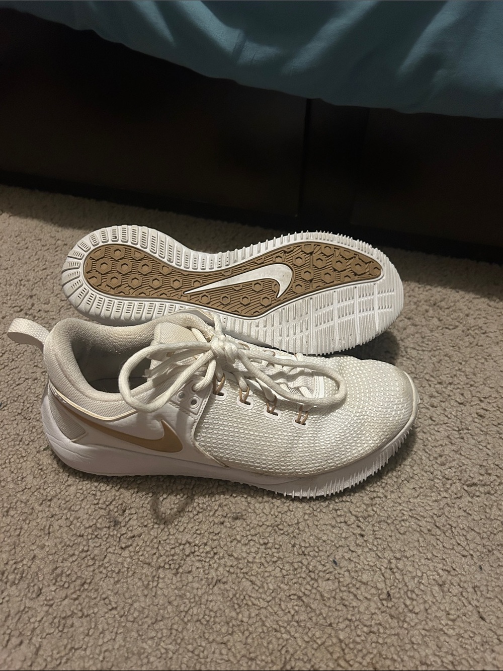 Nike White and Gold volleyball shoes